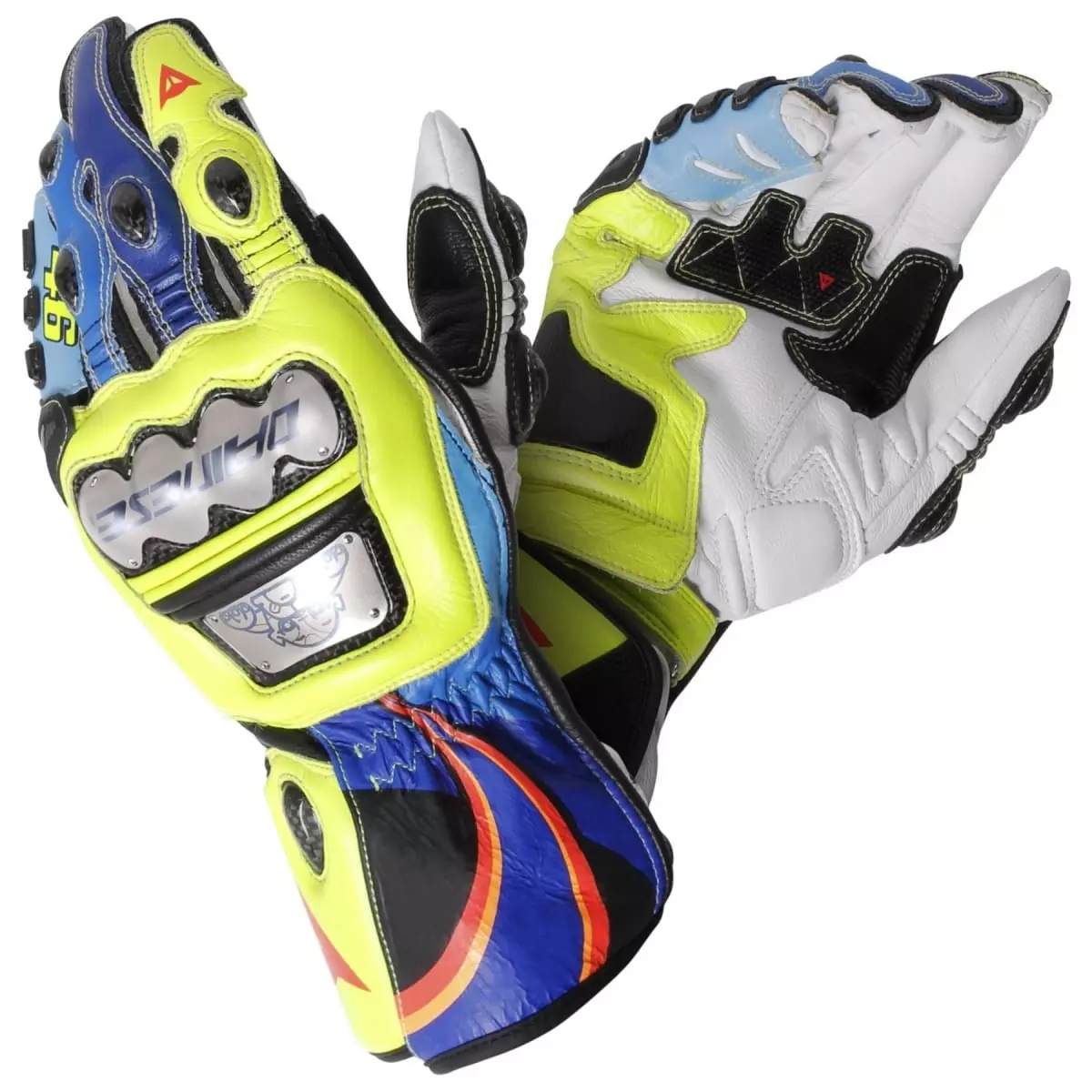 Gants Dainese Full Metal 6 Replica Rossi Blanc/Bleu/Jaune/Noir - Gants